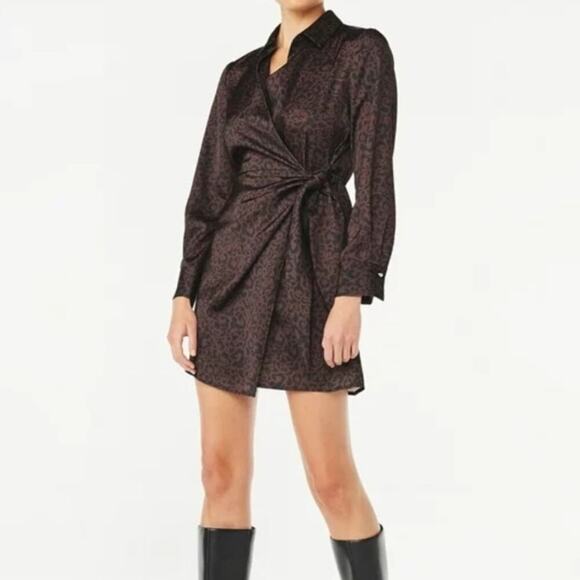 NEW Scoop Wrap Side Tie Mini Dress XXL 20 Brown Leopard Print Satin NWT - Picture 1 of 8